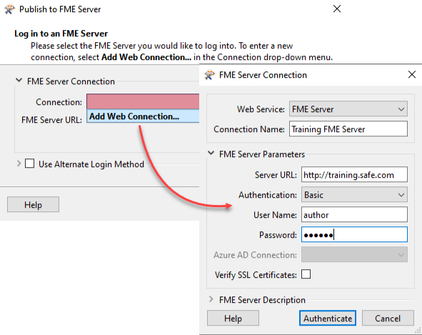 Publish to FME Server dialog